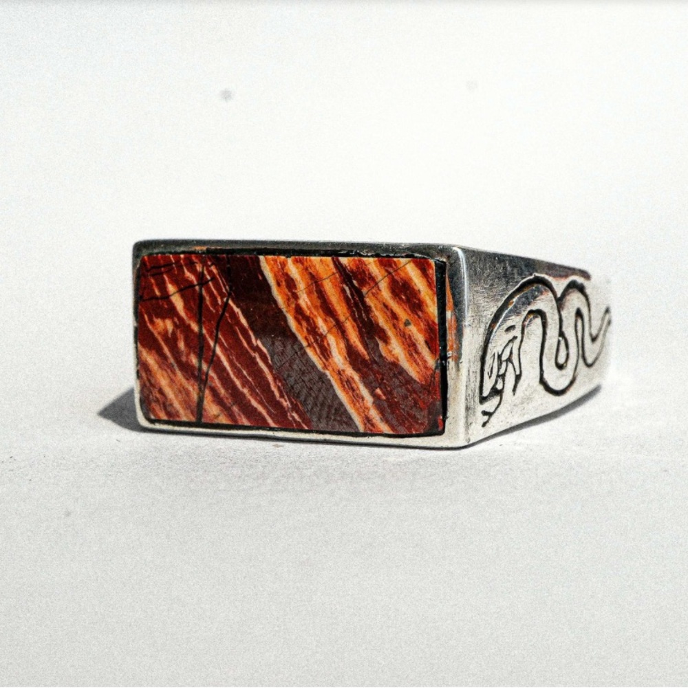 Lost Amigo Red Fire Jasper Snake Signet ring